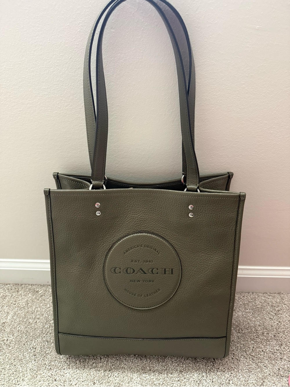 Coach Dempsey Leather Tote Bag in Olive Green